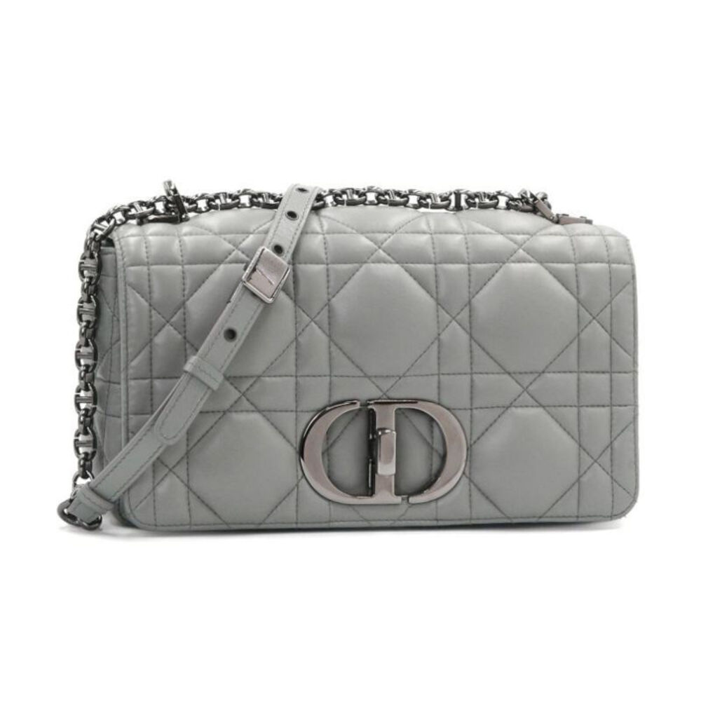 Christian Dior Caro Lambskin Macro Cannage Chain Crossbody Bag Gray